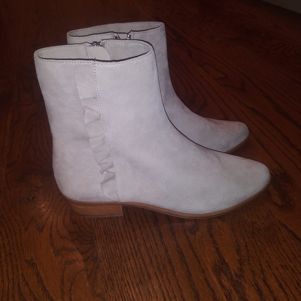 Joie Cream Suede Ruffle Ankle Boots